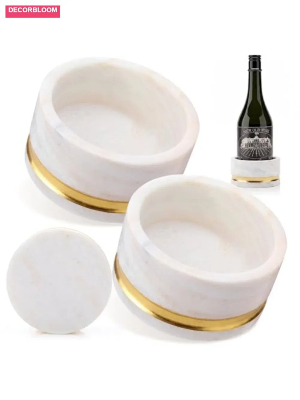 Set of 2 Marble Wine Bottle Coasters with Gold Powder Decoration for Home Bar